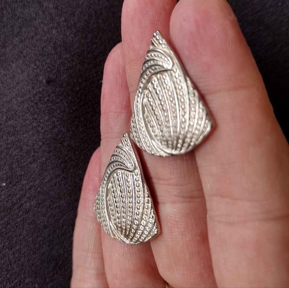 Silver Triangle Stud Earrings - Picture 3 of 6